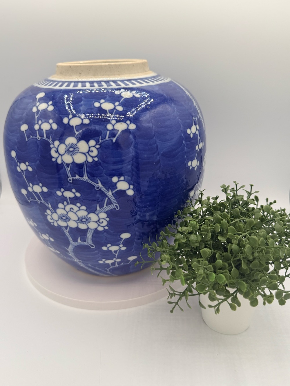 Vintage Chinese Blue & White Prunus Ginger Jar 10" Chinoiserie Decor